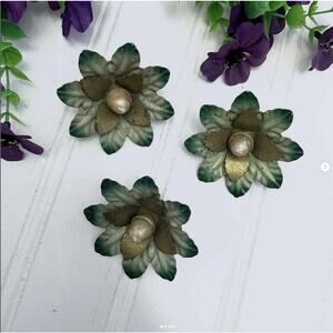 Vintage Tiebacks Curtain Green Gold Metal Flower Set of 3